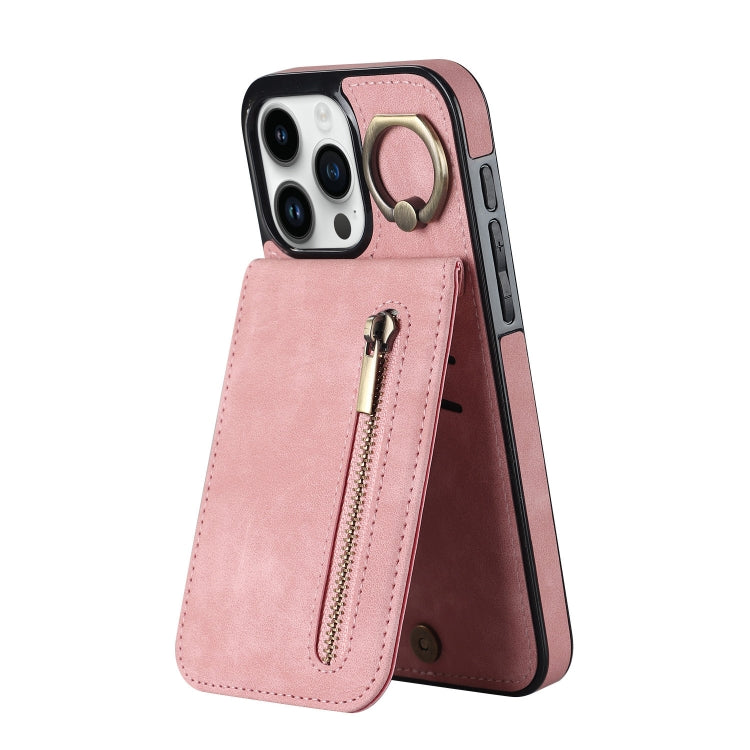 Étui de téléphone Rétro Anneau et Fermeture Éclair avec Fente pour Cartes RFID, Pour iPhone 16 Pro, Pour iPhone 16 Plus, Pour iPhone 16, Pour iPhone 15 Pro Max, Pour iPhone 15 Pro, Pour iPhone 15 Plus
