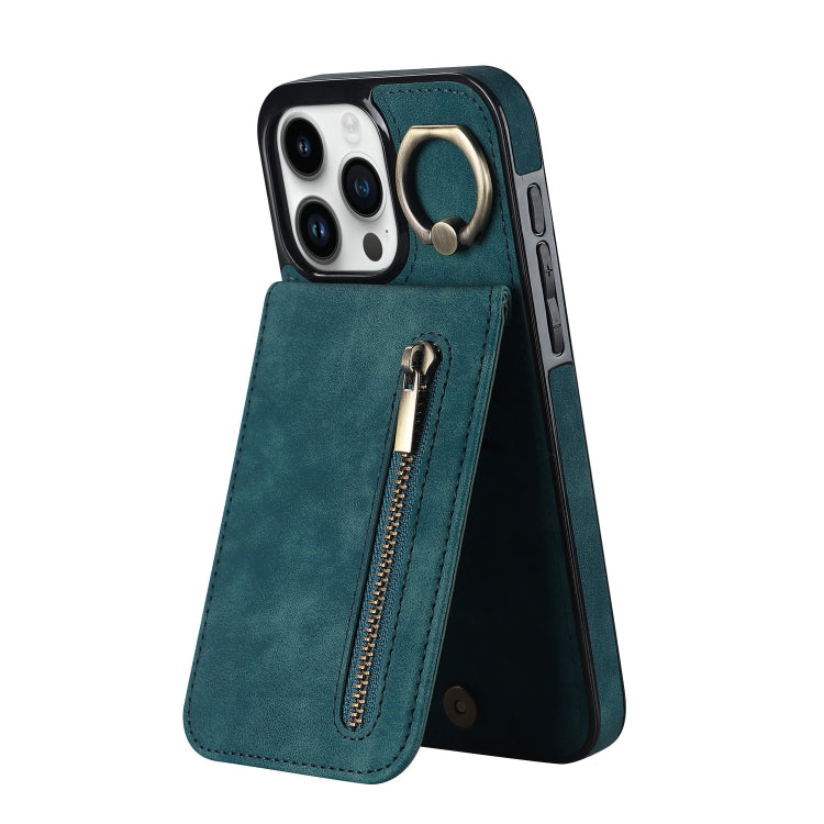 Étui de téléphone Rétro Anneau et Fermeture Éclair avec Fente pour Cartes RFID, Pour iPhone 16 Pro, Pour iPhone 16 Plus, Pour iPhone 16, Pour iPhone 15 Pro Max, Pour iPhone 15 Pro, Pour iPhone 15 Plus