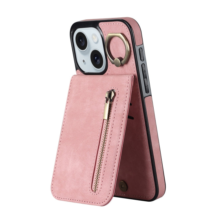 Étui de téléphone Rétro Anneau et Fermeture Éclair avec Fente pour Cartes RFID, Pour iPhone 16 Pro, Pour iPhone 16 Plus, Pour iPhone 16, Pour iPhone 15 Pro Max, Pour iPhone 15 Pro, Pour iPhone 15 Plus