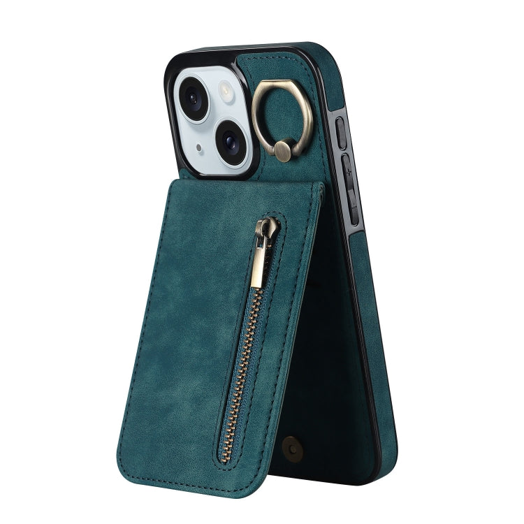 Étui de téléphone Rétro Anneau et Fermeture Éclair avec Fente pour Cartes RFID, Pour iPhone 16 Pro, Pour iPhone 16 Plus, Pour iPhone 16, Pour iPhone 15 Pro Max, Pour iPhone 15 Pro, Pour iPhone 15 Plus