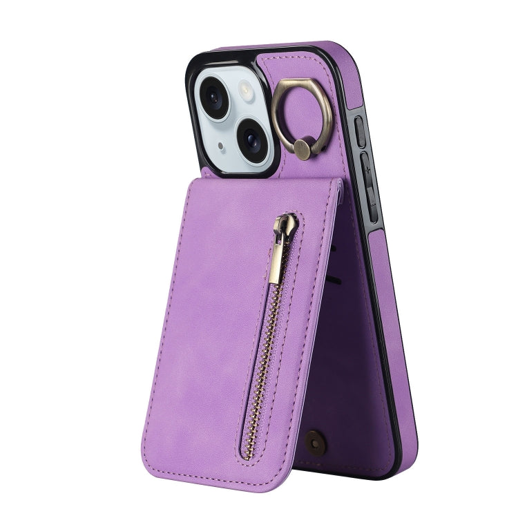 Étui de téléphone Rétro Anneau et Fermeture Éclair avec Fente pour Cartes RFID, Pour iPhone 16 Pro, Pour iPhone 16 Plus, Pour iPhone 16, Pour iPhone 15 Pro Max, Pour iPhone 15 Pro, Pour iPhone 15 Plus