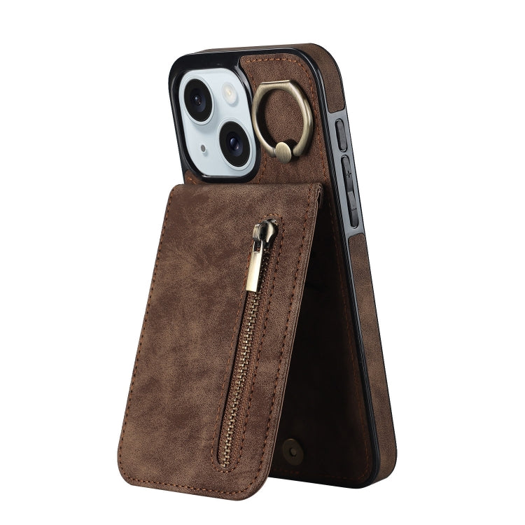 Étui de téléphone Rétro Anneau et Fermeture Éclair avec Fente pour Cartes RFID, Pour iPhone 16 Pro, Pour iPhone 16 Plus, Pour iPhone 16, Pour iPhone 15 Pro Max, Pour iPhone 15 Pro, Pour iPhone 15 Plus