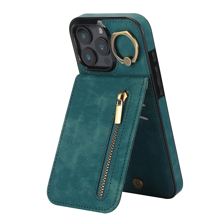 Étui de téléphone Rétro avec Anneau et Fermeture Éclair et Emplacement pour Cartes RFID, Pour iPhone 17e / 16e, Pour iPhone 17 Pro Max, Pour iPhone 17 Pro, Pour iPhone 17, Pour iPhone Air, Pour iPhone 16 Pro Max