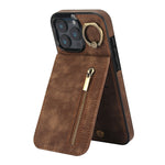 Étui de téléphone Rétro avec Anneau et Fermeture Éclair et Emplacement pour Cartes RFID, Pour iPhone 17e / 16e, Pour iPhone 17 Pro Max, Pour iPhone 17 Pro, Pour iPhone 17, Pour iPhone Air, Pour iPhone 16 Pro Max