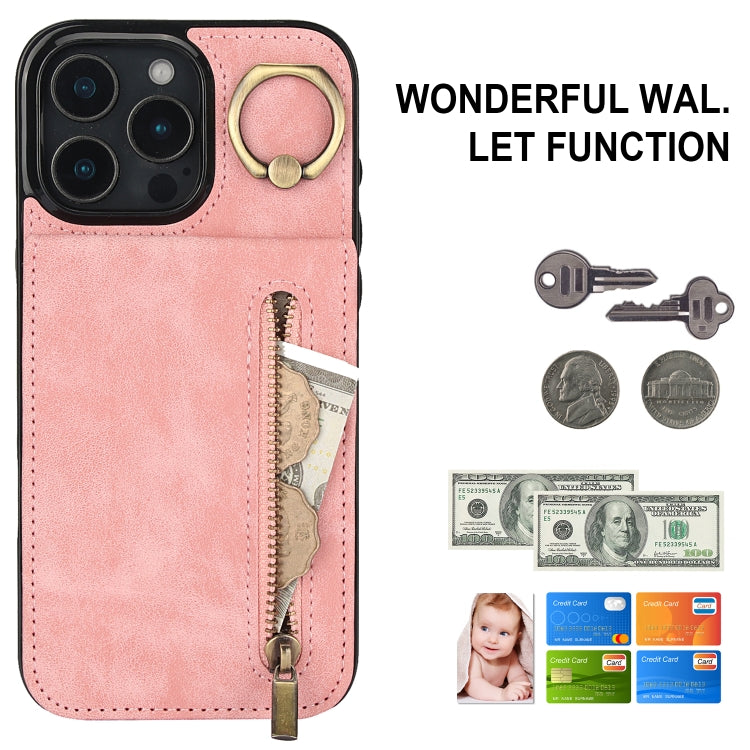 Étui de téléphone Rétro Anneau et Fermeture Éclair avec Fente pour Cartes RFID, Pour iPhone 16 Pro, Pour iPhone 16 Plus, Pour iPhone 16, Pour iPhone 15 Pro Max, Pour iPhone 15 Pro, Pour iPhone 15 Plus