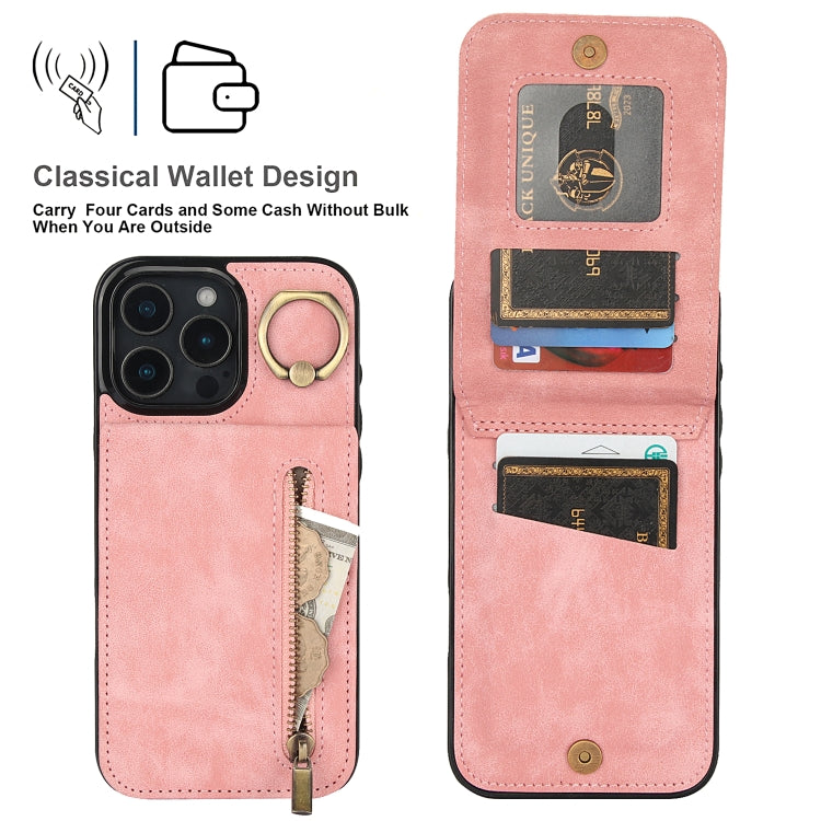 Étui de téléphone Rétro Anneau et Fermeture Éclair avec Fente pour Cartes RFID, Pour iPhone 16 Pro, Pour iPhone 16 Plus, Pour iPhone 16, Pour iPhone 15 Pro Max, Pour iPhone 15 Pro, Pour iPhone 15 Plus
