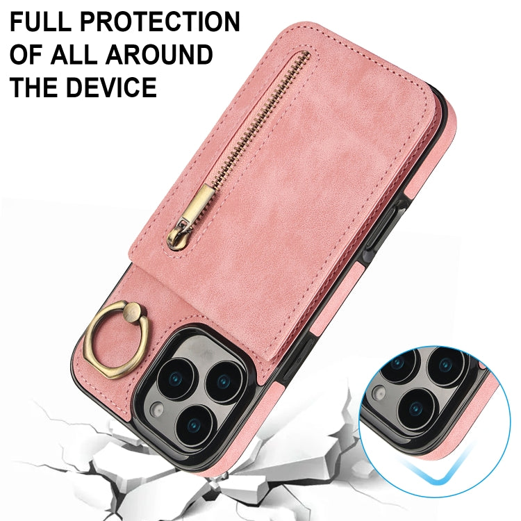 Étui de téléphone Rétro Anneau et Fermeture Éclair avec Fente pour Cartes RFID, Pour iPhone 16 Pro, Pour iPhone 16 Plus, Pour iPhone 16, Pour iPhone 15 Pro Max, Pour iPhone 15 Pro, Pour iPhone 15 Plus