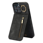 Étui de téléphone Rétro Anneau et Fermeture Éclair avec Fente pour Cartes RFID, Pour iPhone 16 Pro, Pour iPhone 16 Plus, Pour iPhone 16, Pour iPhone 15 Pro Max, Pour iPhone 15 Pro, Pour iPhone 15 Plus