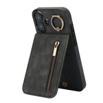 Étui de téléphone Rétro Anneau et Fermeture Éclair avec Fente pour Cartes RFID, Pour iPhone 16 Pro, Pour iPhone 16 Plus, Pour iPhone 16, Pour iPhone 15 Pro Max, Pour iPhone 15 Pro, Pour iPhone 15 Plus