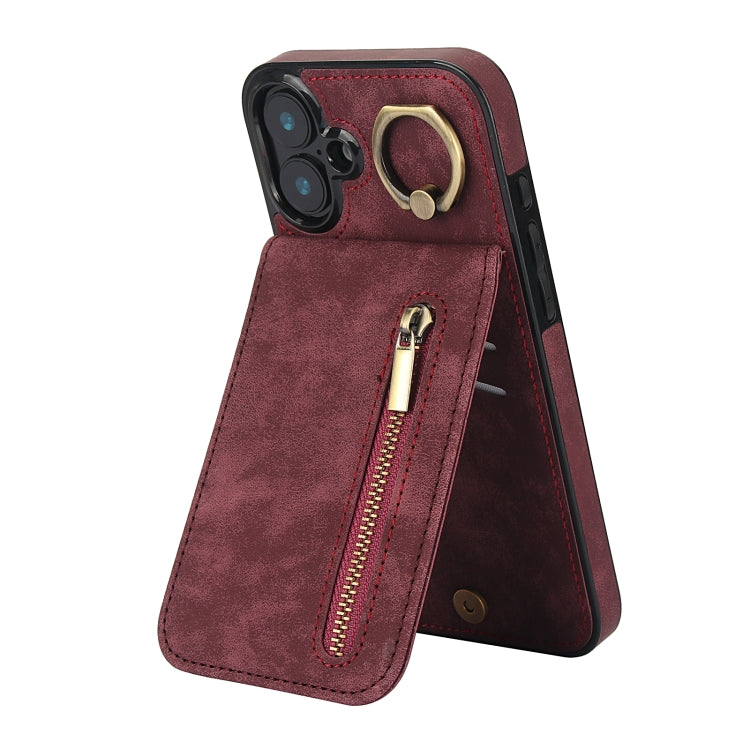 Étui de téléphone Rétro Anneau et Fermeture Éclair avec Fente pour Cartes RFID, Pour iPhone 16 Pro, Pour iPhone 16 Plus, Pour iPhone 16, Pour iPhone 15 Pro Max, Pour iPhone 15 Pro, Pour iPhone 15 Plus