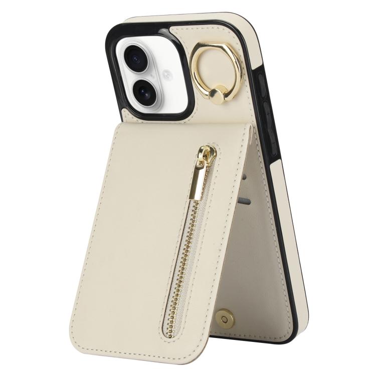 Étui de téléphone Rétro Anneau et Fermeture Éclair avec Fente pour Cartes RFID, Pour iPhone 16 Pro, Pour iPhone 16 Plus, Pour iPhone 16, Pour iPhone 15 Pro Max, Pour iPhone 15 Pro, Pour iPhone 15 Plus