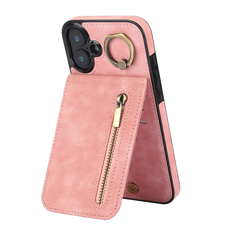 Étui de téléphone Rétro Anneau et Fermeture Éclair avec Fente pour Cartes RFID, Pour iPhone 16 Pro, Pour iPhone 16 Plus, Pour iPhone 16, Pour iPhone 15 Pro Max, Pour iPhone 15 Pro, Pour iPhone 15 Plus
