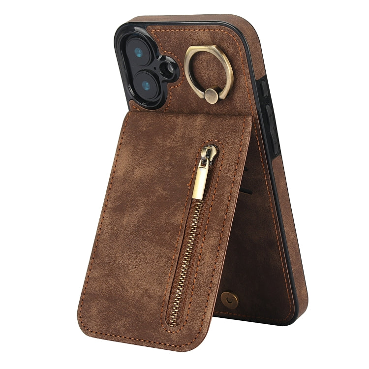 Étui de téléphone Rétro Anneau et Fermeture Éclair avec Fente pour Cartes RFID, Pour iPhone 16 Pro, Pour iPhone 16 Plus, Pour iPhone 16, Pour iPhone 15 Pro Max, Pour iPhone 15 Pro, Pour iPhone 15 Plus