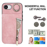 Étui de téléphone Rétro avec Anneau et Fermeture Éclair et Emplacement pour Cartes RFID, Pour iPhone 17e / 16e, Pour iPhone 17 Pro Max, Pour iPhone 17 Pro, Pour iPhone 17, Pour iPhone Air, Pour iPhone 16 Pro Max