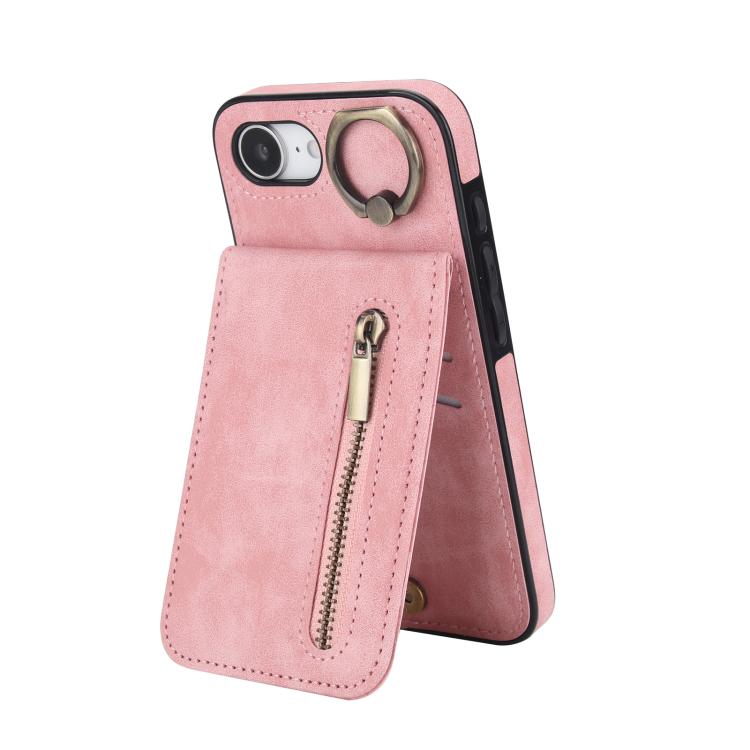 Étui de téléphone Rétro avec Anneau et Fermeture Éclair et Emplacement pour Cartes RFID, Pour iPhone 17e / 16e, Pour iPhone 17 Pro Max, Pour iPhone 17 Pro, Pour iPhone 17, Pour iPhone Air, Pour iPhone 16 Pro Max