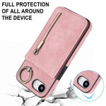 Étui de téléphone Rétro avec Anneau et Fermeture Éclair et Emplacement pour Cartes RFID, Pour iPhone 17e / 16e, Pour iPhone 17 Pro Max, Pour iPhone 17 Pro, Pour iPhone 17, Pour iPhone Air, Pour iPhone 16 Pro Max