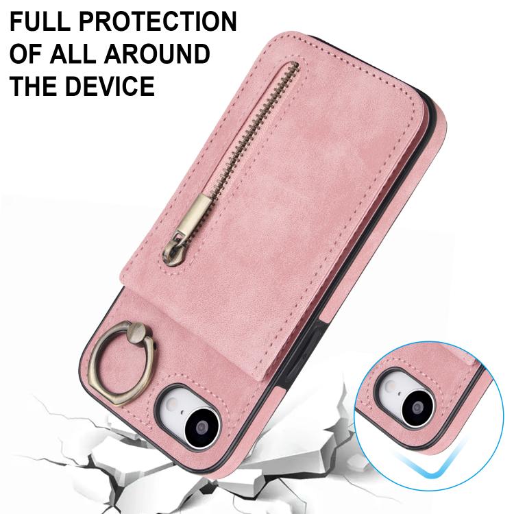 Étui de téléphone Rétro avec Anneau et Fermeture Éclair et Emplacement pour Cartes RFID, Pour iPhone 17e / 16e, Pour iPhone 17 Pro Max, Pour iPhone 17 Pro, Pour iPhone 17, Pour iPhone Air, Pour iPhone 16 Pro Max