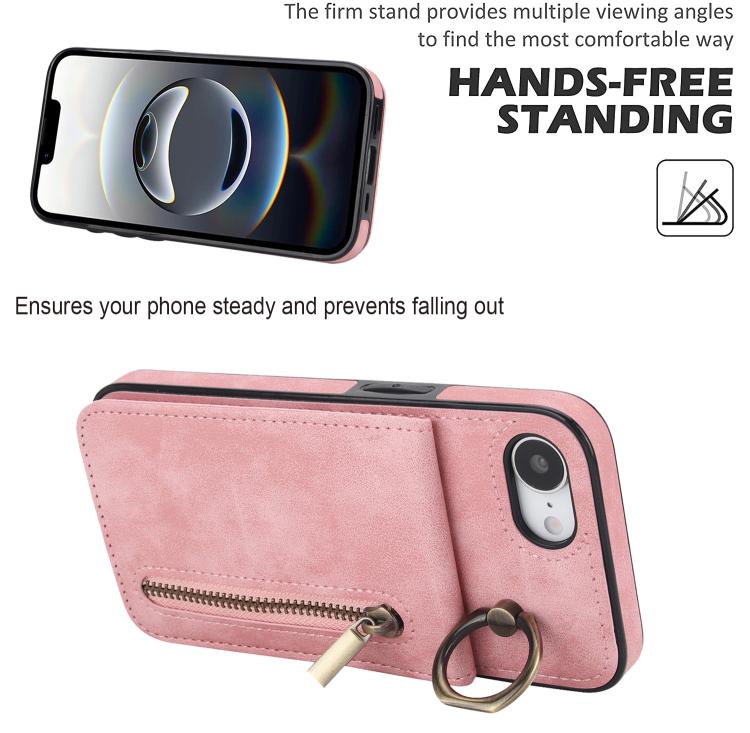 Étui de téléphone Rétro avec Anneau et Fermeture Éclair et Emplacement pour Cartes RFID, Pour iPhone 17e / 16e, Pour iPhone 17 Pro Max, Pour iPhone 17 Pro, Pour iPhone 17, Pour iPhone Air, Pour iPhone 16 Pro Max