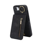 Étui de téléphone Rétro avec Anneau et Fermeture Éclair et Emplacement pour Cartes RFID, Pour iPhone 17e / 16e, Pour iPhone 17 Pro Max, Pour iPhone 17 Pro, Pour iPhone 17, Pour iPhone Air, Pour iPhone 16 Pro Max