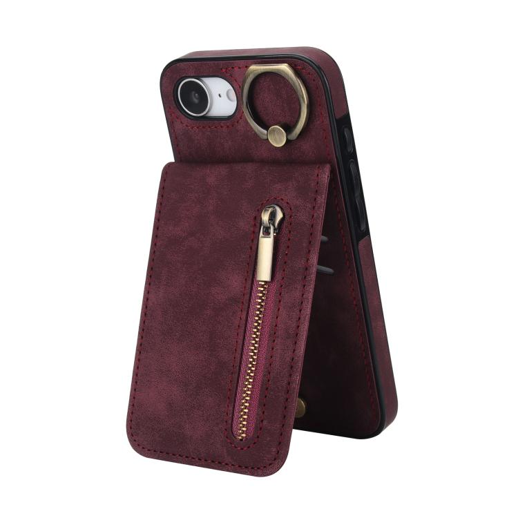 Étui de téléphone Rétro avec Anneau et Fermeture Éclair et Emplacement pour Cartes RFID, Pour iPhone 17e / 16e, Pour iPhone 17 Pro Max, Pour iPhone 17 Pro, Pour iPhone 17, Pour iPhone Air, Pour iPhone 16 Pro Max