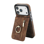 Étui de téléphone Rétro avec Anneau et Fermeture Éclair et Emplacement pour Cartes RFID, Pour iPhone 17e / 16e, Pour iPhone 17 Pro Max, Pour iPhone 17 Pro, Pour iPhone 17, Pour iPhone Air, Pour iPhone 16 Pro Max