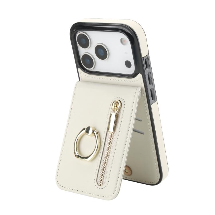 Étui de téléphone Rétro avec Anneau et Fermeture Éclair et Emplacement pour Cartes RFID, Pour iPhone 17e / 16e, Pour iPhone 17 Pro Max, Pour iPhone 17 Pro, Pour iPhone 17, Pour iPhone Air, Pour iPhone 16 Pro Max