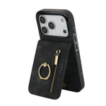 Étui de téléphone Rétro avec Anneau et Fermeture Éclair et Emplacement pour Cartes RFID, Pour iPhone 17e / 16e, Pour iPhone 17 Pro Max, Pour iPhone 17 Pro, Pour iPhone 17, Pour iPhone Air, Pour iPhone 16 Pro Max