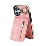 Étui de téléphone Rétro avec Anneau et Fermeture Éclair et Emplacement pour Cartes RFID, Pour iPhone 17e / 16e, Pour iPhone 17 Pro Max, Pour iPhone 17 Pro, Pour iPhone 17, Pour iPhone Air, Pour iPhone 16 Pro Max
