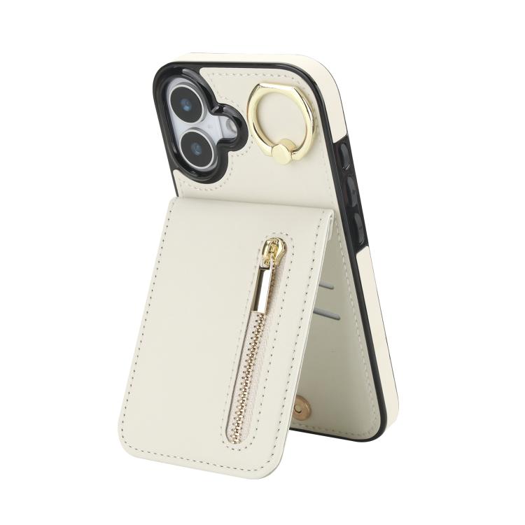 Étui de téléphone Rétro avec Anneau et Fermeture Éclair et Emplacement pour Cartes RFID, Pour iPhone 17e / 16e, Pour iPhone 17 Pro Max, Pour iPhone 17 Pro, Pour iPhone 17, Pour iPhone Air, Pour iPhone 16 Pro Max