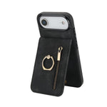 Étui de téléphone Rétro avec Anneau et Fermeture Éclair et Emplacement pour Cartes RFID, Pour iPhone 17e / 16e, Pour iPhone 17 Pro Max, Pour iPhone 17 Pro, Pour iPhone 17, Pour iPhone Air, Pour iPhone 16 Pro Max