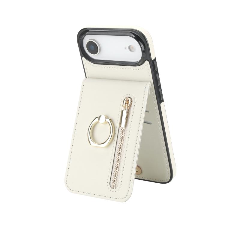 Étui de téléphone Rétro avec Anneau et Fermeture Éclair et Emplacement pour Cartes RFID, Pour iPhone 17e / 16e, Pour iPhone 17 Pro Max, Pour iPhone 17 Pro, Pour iPhone 17, Pour iPhone Air, Pour iPhone 16 Pro Max