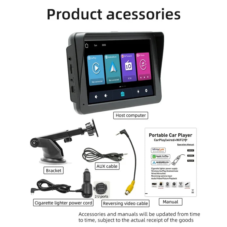 B5570 Lecteur MP5 de voiture style pare-soleil 7 pouces CarPlay sans fil, prend en charge l'interconnexion de téléphone portable, B5570