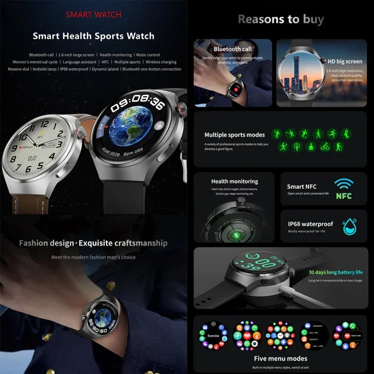 Bracelet connecté G4, montre connectée de 1,53 pouce, compatible avec les appels Bluetooth, le NFC et la fréquence cardiaque