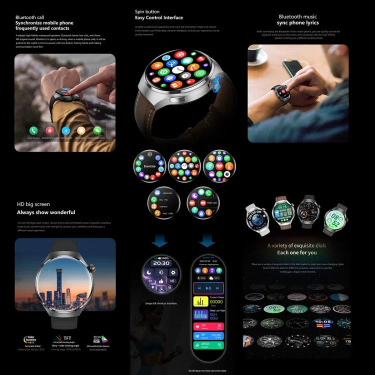 Bracelet connecté G4, montre connectée de 1,53 pouce, compatible avec les appels Bluetooth, le NFC et la fréquence cardiaque