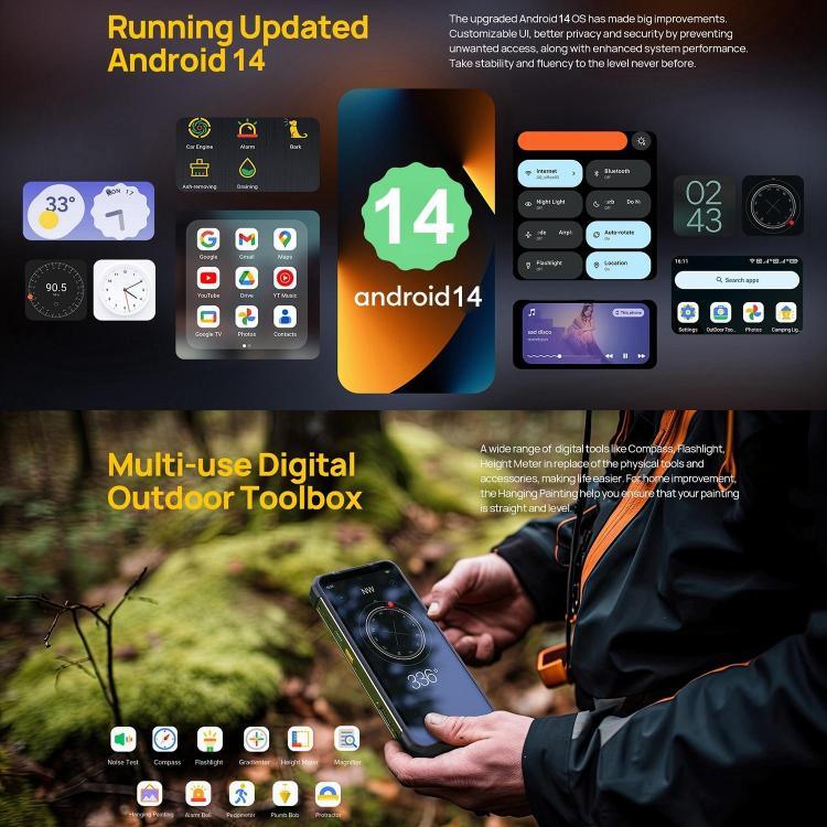 Ulefone Armor 24, téléphone robuste, lecteur d'empreintes digitales latéral, batterie 22 000 mAh, écran 6,78 pouces, Android 14, processeur MediaTek Helio G96 octa-core, réseau : 4G, NFC, Armor 24