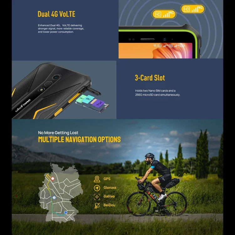 Ulefone Armor X12, téléphone robuste, déverrouillage facial, écran 5,45 pouces, Android 13 Go, processeur quadricœur MediaTek Helio A22, réseau : 4G, NFC, 3 Go de RAM + 32 Go de stockage