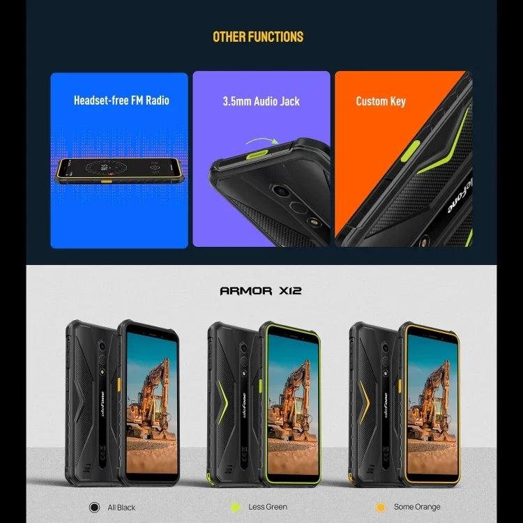 Ulefone Armor X12, téléphone robuste, déverrouillage facial, écran 5,45 pouces, Android 13 Go, processeur quadricœur MediaTek Helio A22, réseau : 4G, NFC, 3 Go de RAM + 32 Go de stockage