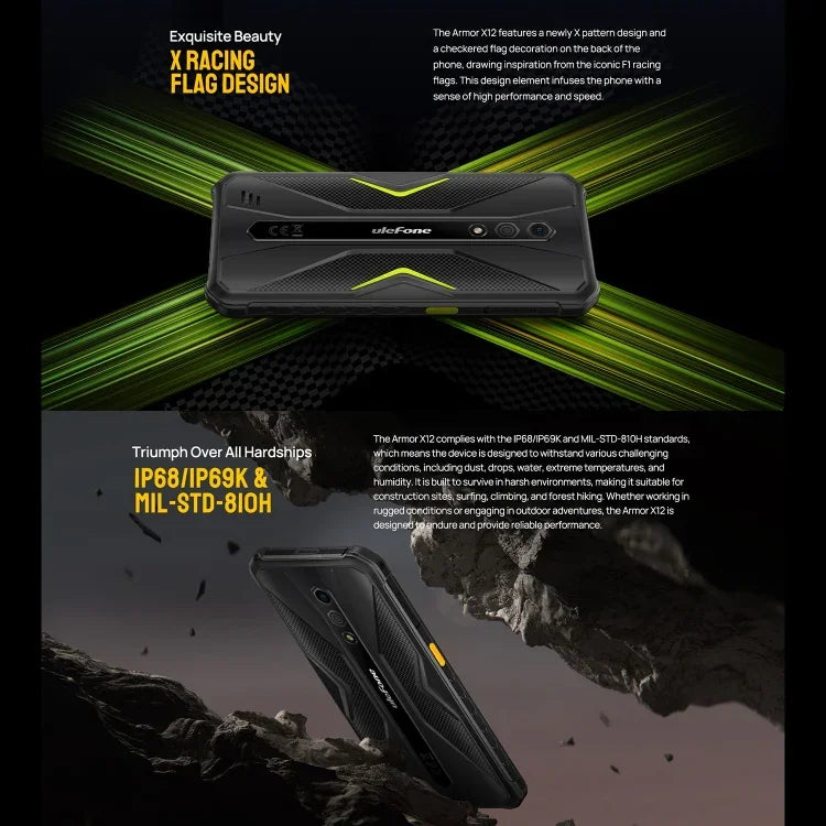 Ulefone Armor X12, téléphone robuste, déverrouillage facial, écran 5,45 pouces, Android 13 Go, processeur quadricœur MediaTek Helio A22, réseau : 4G, NFC, 3 Go de RAM + 32 Go de stockage