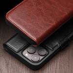 Étui de téléphone QIALINO Classic 103 Buckle en cuir véritable, pour iPhone 17e / 16e, pour iPhone 17 Pro Max, pour iPhone 17 Pro, pour iPhone 17, pour iPhone Air, pour iPhone 15 Pro Max, pour iPhone 15 Plus, pour iPhone 15