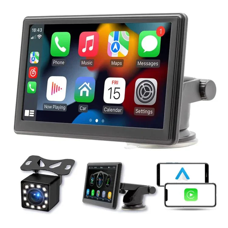 Écran intelligent portable IPS 7 pouces pour voiture, projection d'écran sans fil Carplay Android Auto, avec caméra de recul, avec caméra de recul