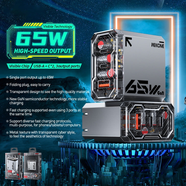 Chargeur GaN série Pioneer WK WP-U156 65W USB+double USB-C/Type-C, WP-U156