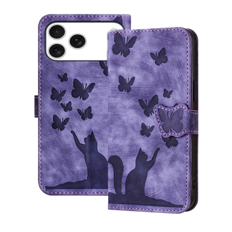 Étui de téléphone en cuir gaufré papillon et chat, pour iPhone 17 Pro Max, pour iPhone 17 Pro, pour iPhone 17, pour iPhone Air, pour iPhone 15 Pro Max, pour iPhone 15 Pro, pour iPhone 15 Plus, pour iPhone 15, pour iPhone 14 Plus