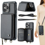 Étui portefeuille en cuir avec fermeture éclair série C22 JEEHOOD avec double lanière, Pour iPhone 17 Pro Max, Pour iPhone 17 Pro, Pour iPhone Air, Pour iPhone 16 Pro Max, Pour iPhone 16 Pro, Pour iPhone 16 Plus, Pour iPhone 16, Pour iPhone 15 Pro Max