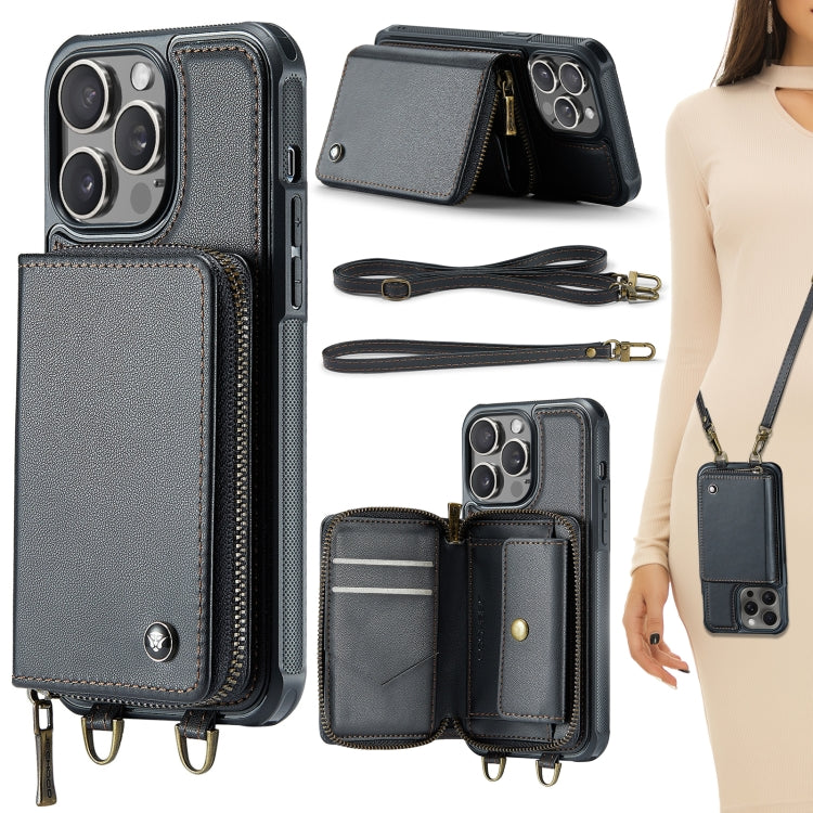 Étui portefeuille en cuir avec fermeture éclair série C22 JEEHOOD avec double lanière, Pour iPhone 17 Pro Max, Pour iPhone 17 Pro, Pour iPhone Air, Pour iPhone 16 Pro Max, Pour iPhone 16 Pro, Pour iPhone 16 Plus, Pour iPhone 16, Pour iPhone 15 Pro Max