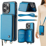 Étui portefeuille en cuir avec fermeture éclair série C22 JEEHOOD avec double lanière, Pour iPhone 17 Pro Max, Pour iPhone 17 Pro, Pour iPhone Air, Pour iPhone 16 Pro Max, Pour iPhone 16 Pro, Pour iPhone 16 Plus, Pour iPhone 16, Pour iPhone 15 Pro Max