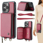Étui portefeuille en cuir avec fermeture éclair série C22 JEEHOOD avec double lanière, Pour iPhone 17 Pro Max, Pour iPhone 17 Pro, Pour iPhone Air, Pour iPhone 16 Pro Max, Pour iPhone 16 Pro, Pour iPhone 16 Plus, Pour iPhone 16, Pour iPhone 15 Pro Max