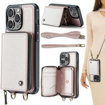 Étui portefeuille en cuir avec fermeture éclair série C22 JEEHOOD avec double lanière, Pour iPhone 17 Pro Max, Pour iPhone 17 Pro, Pour iPhone Air, Pour iPhone 16 Pro Max, Pour iPhone 16 Pro, Pour iPhone 16 Plus, Pour iPhone 16, Pour iPhone 15 Pro Max