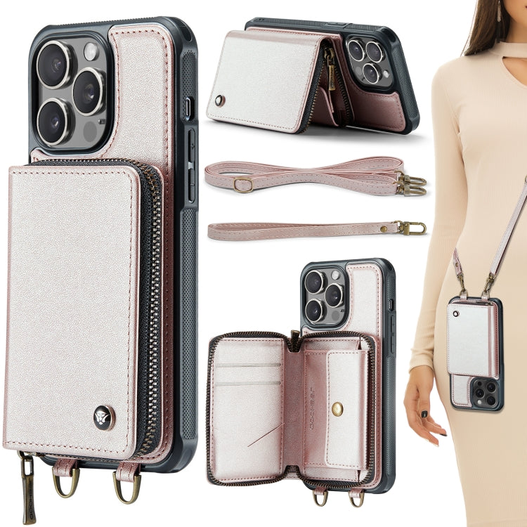 Étui portefeuille en cuir avec fermeture éclair série C22 JEEHOOD avec double lanière, Pour iPhone 17 Pro Max, Pour iPhone 17 Pro, Pour iPhone Air, Pour iPhone 16 Pro Max, Pour iPhone 16 Pro, Pour iPhone 16 Plus, Pour iPhone 16, Pour iPhone 15 Pro Max