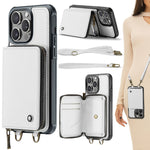Étui portefeuille en cuir avec fermeture éclair série C22 JEEHOOD avec double lanière, Pour iPhone 17 Pro Max, Pour iPhone 17 Pro, Pour iPhone Air, Pour iPhone 16 Pro Max, Pour iPhone 16 Pro, Pour iPhone 16 Plus, Pour iPhone 16, Pour iPhone 15 Pro Max