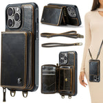 Étui portefeuille en cuir avec fermeture éclair série C22 JEEHOOD avec double lanière, Pour iPhone 17 Pro Max, Pour iPhone 17 Pro, Pour iPhone Air, Pour iPhone 16 Pro Max, Pour iPhone 16 Pro, Pour iPhone 16 Plus, Pour iPhone 16, Pour iPhone 15 Pro Max